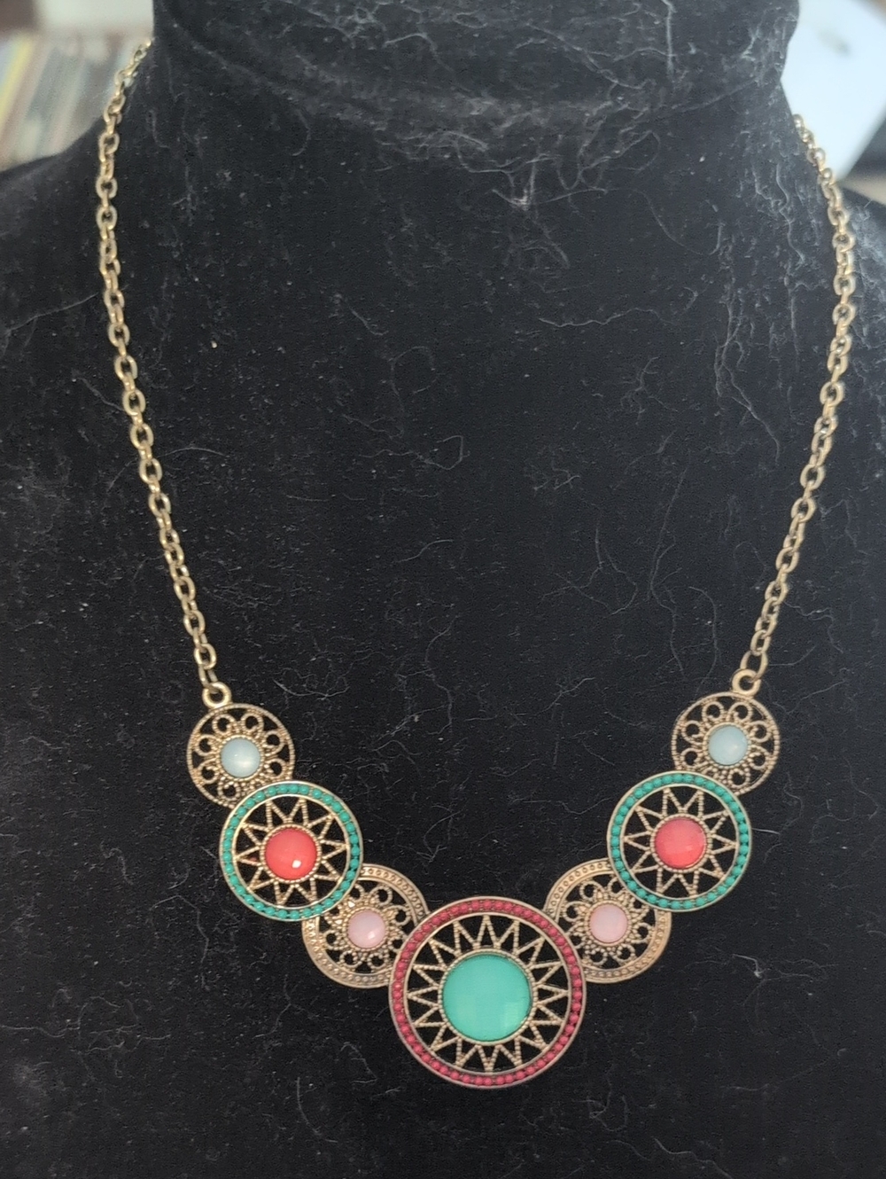 Gold-Tone Multicolor Medallion Statement Necklace - Women Jewelry